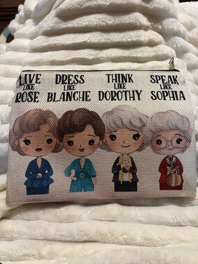 Golden Girls Themed Cosmetic Zip Pouch - Beige with Multicolor Characters New